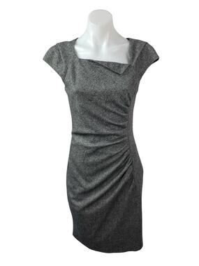 L.K. Bennett Gray Wool Cap Sleeve Square Neck Ruched Mini Sheath Dress Size 4
